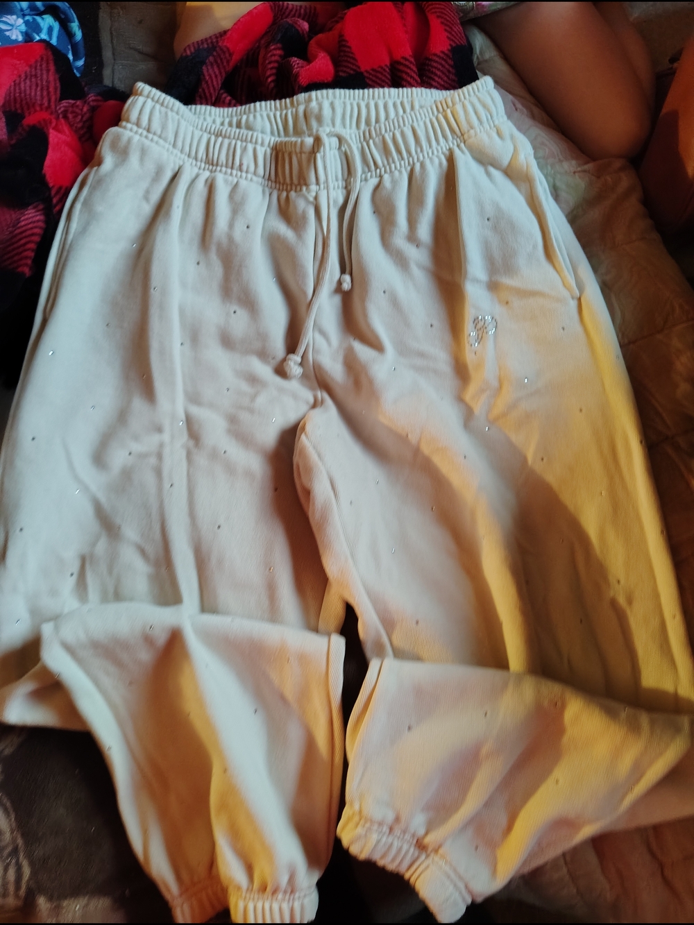 PINK Victoria's Secret Cream Rhinestone Joggers